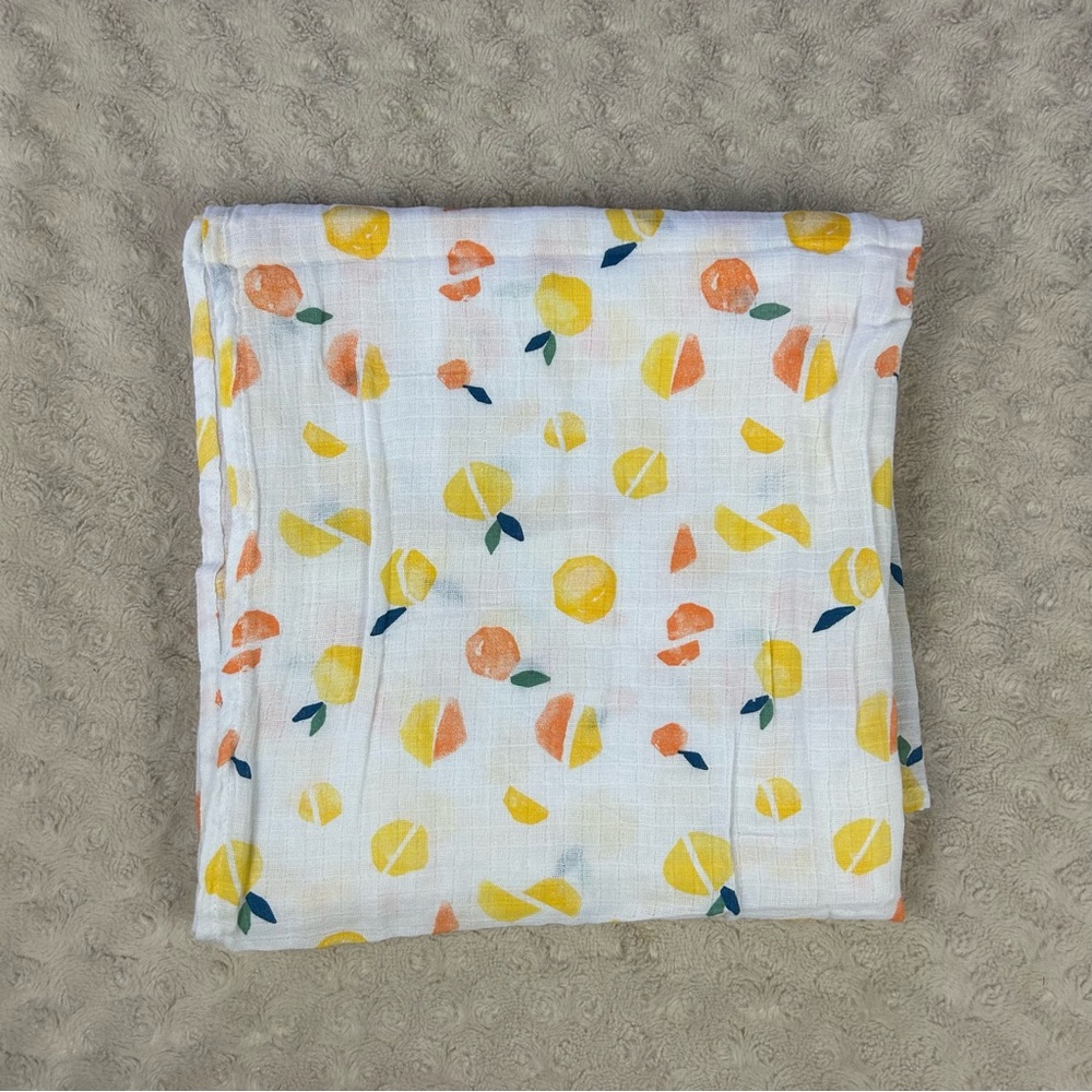 Aden + Anais Citrus Fruit Baby Swaddle Blanket Orange White Yellow Lemon